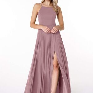 Dusty‎ Rose Pleated Halter Maxi Formal